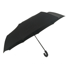 8k J-shaped handle 3 fold manual open mens rain umbrella for hotel